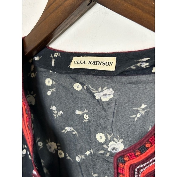 Ulla Johnson Size 8 Lida 100% Silk Embroidered Blouse in Navy and Maroon - Picture 2 of 5